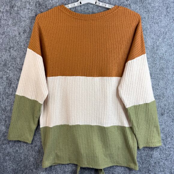 Hayden Women 1XL Colorblock Waffle Knit Tie Front Long Sleeve Top NWT - Picture 4 of 9